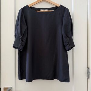 Tibi Black Blouse Top Mixed Media Puffy Sleeves Size 4